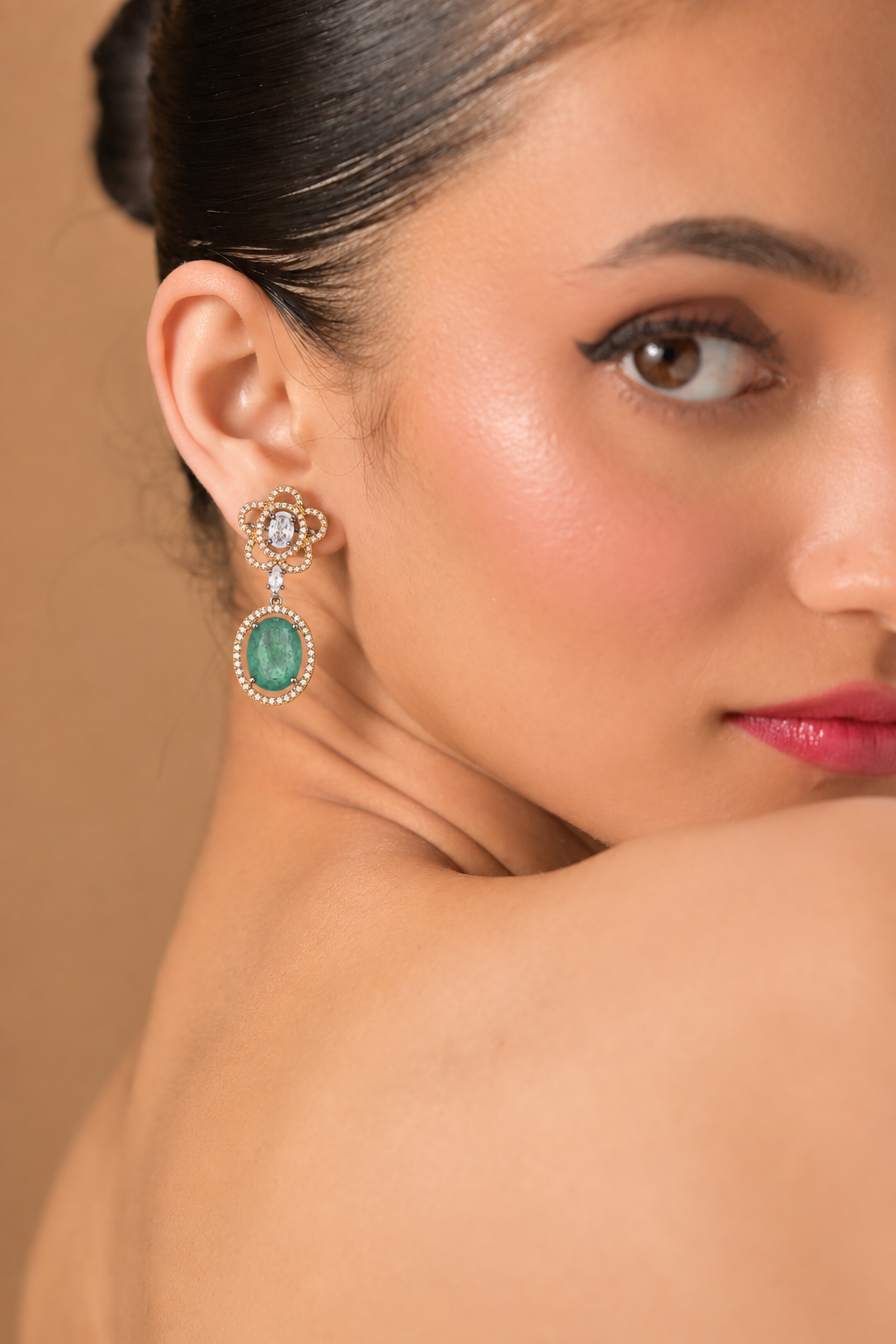 Verdant Camellia Halo Earrings