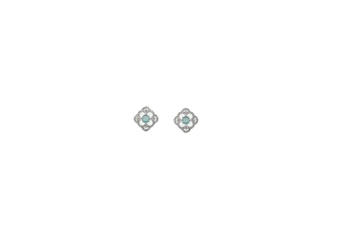 Cléa Aqua Clover Crystal Stud Earrings