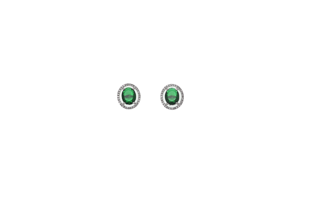 Estelle Emerald-Green Crystal Halo Stud Earrings