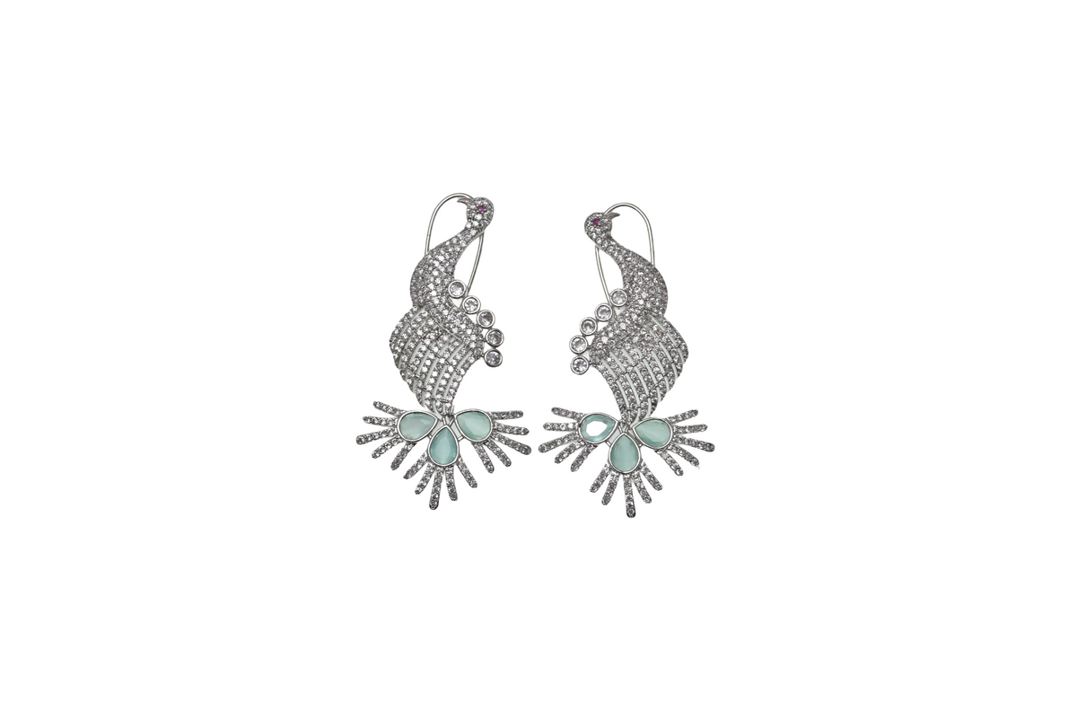 Mayura Aqua Crystal Peacock Statement Earrings