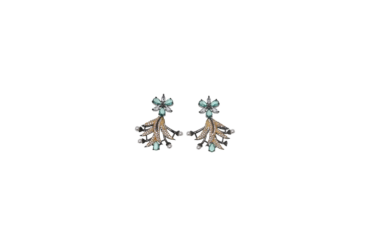 Verdelle Aqua Floral Pearl-Style Earrings