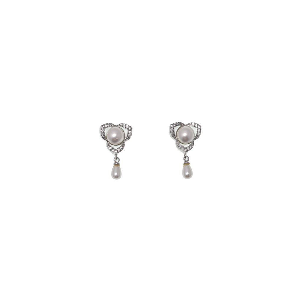 Celestine Pearl Trefoil Earrings