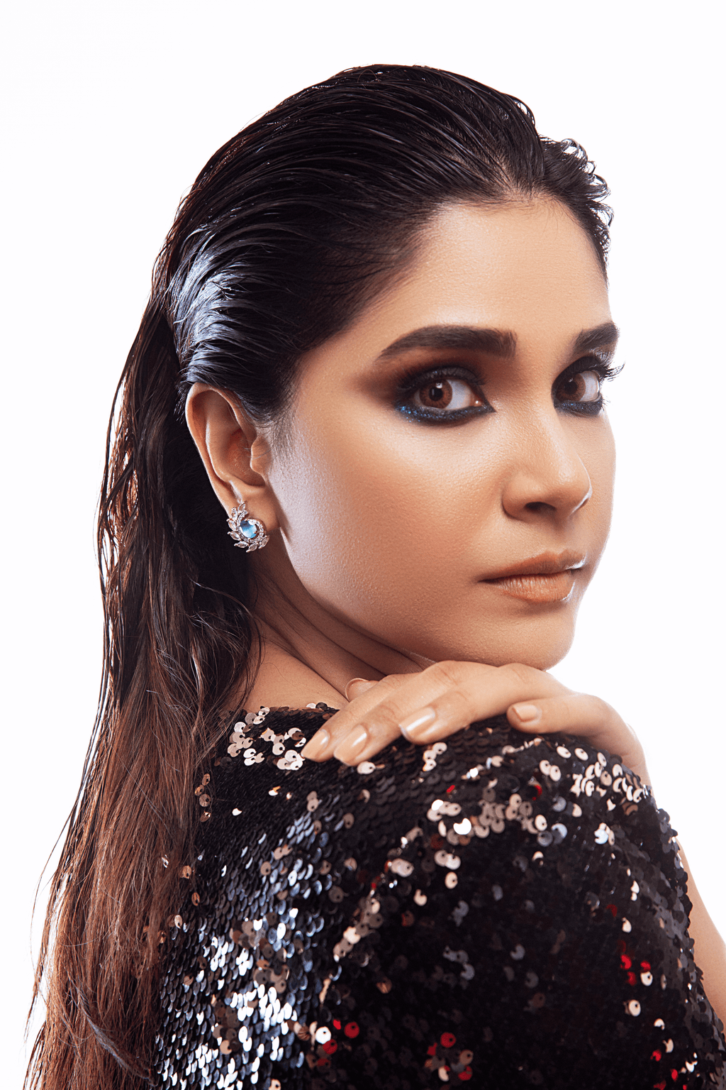 Aurelia Aqua Crystal Crescent Stud Earrings