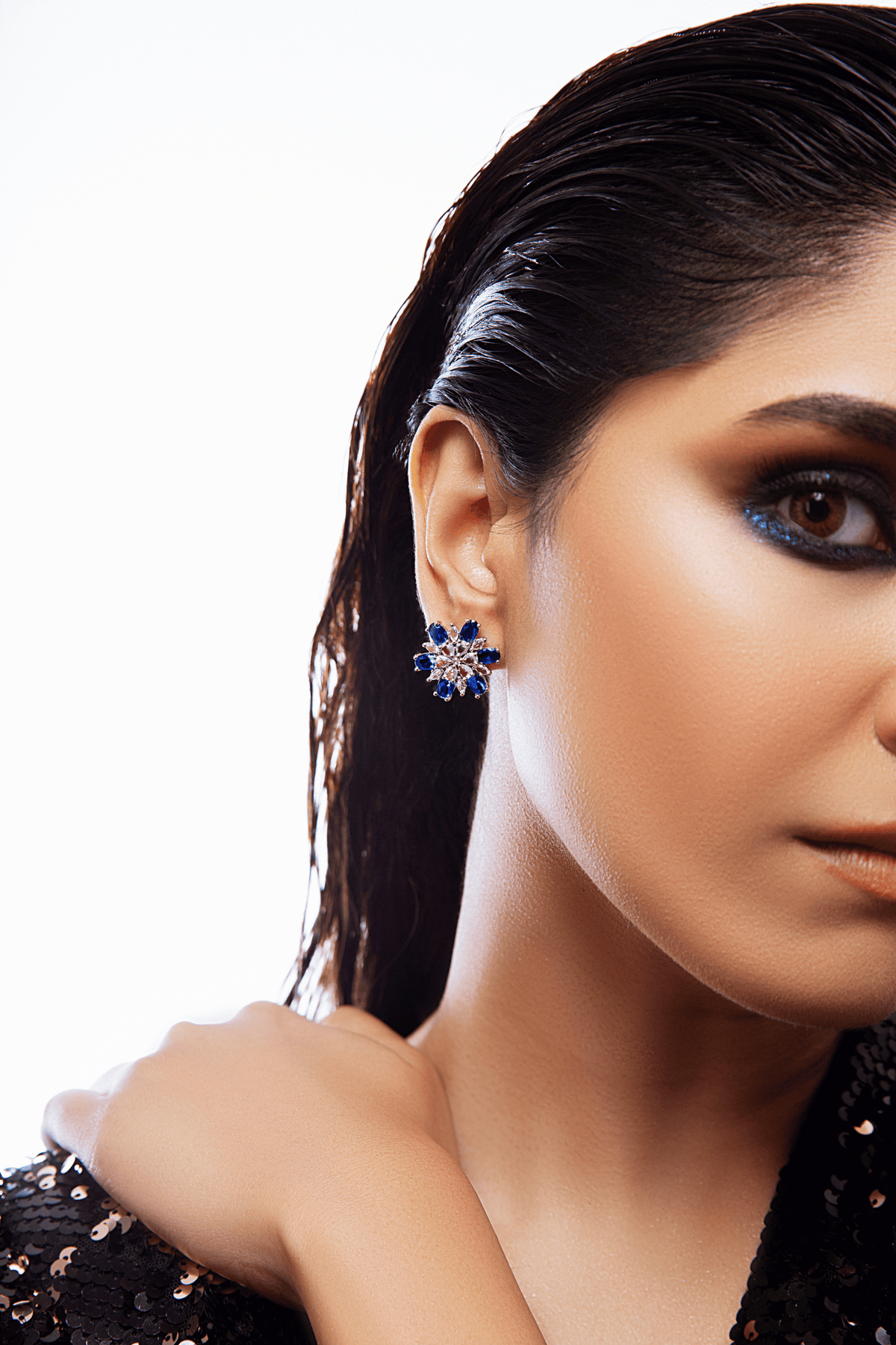 Celeste Blue Crystal Starburst Stud Earrings