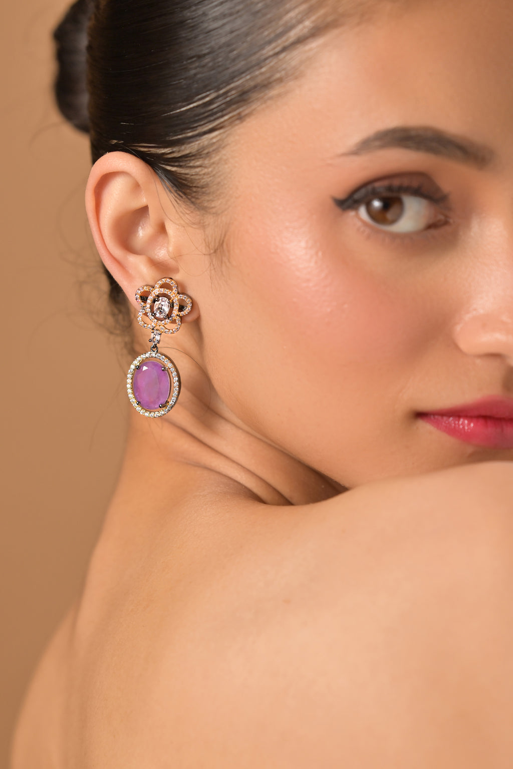 Violet Camellia Halo Earrings