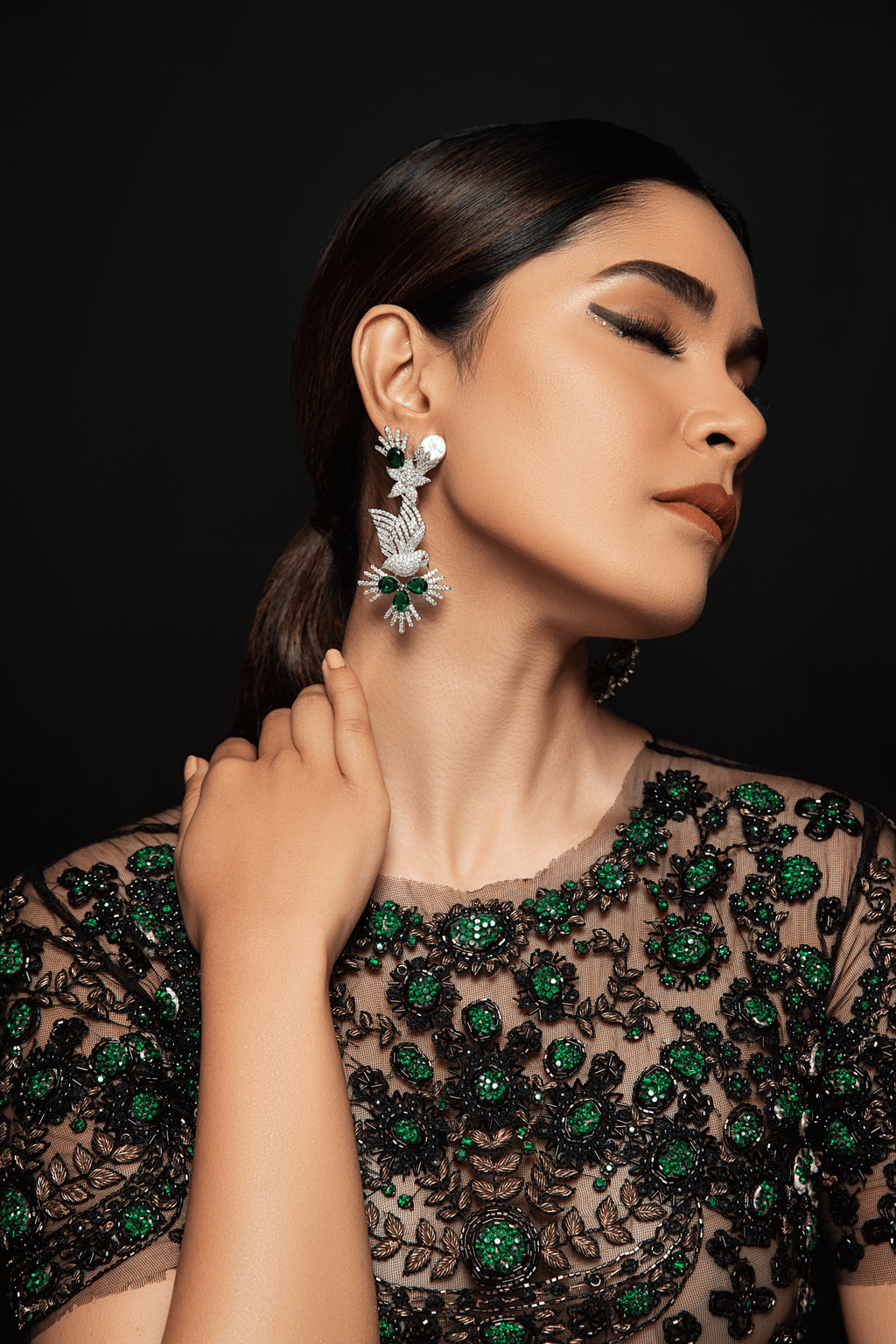 Aveline Emerald Songbird Statement Earrings