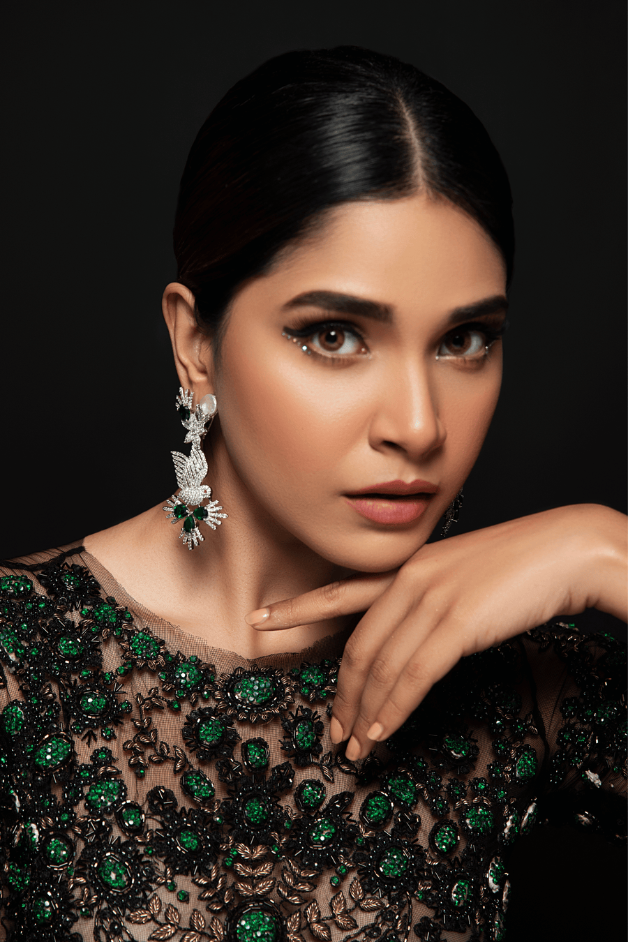 Aveline Emerald Songbird Statement Earrings